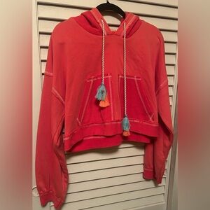 POL Vibrant Coral Hoodie with Colorful Tassels